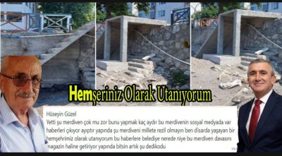 Rahmi Koyuncu’nun Belediyenin  betonuyla kepçesiyle Demiriyle Babasının hayrına yapılan merdiven bu kadar oluyor işte